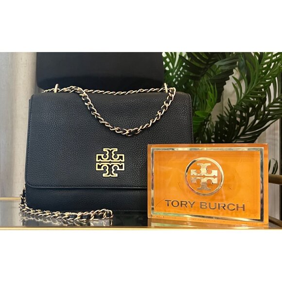 Tory Burch Handbags - TORY BURCH BLACK LEATHER BRITTEN SHOULDER BAG